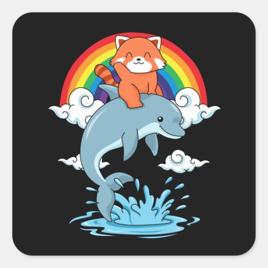 Red Panda Gifts Kinder Kawaii Red Panda Dolphin Vierkante Sticker (Voorkant)