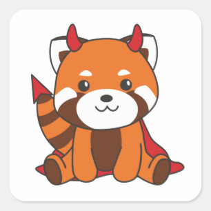 Red Panda Halloween Cute Devil Witch Costume Squar Vierkante Sticker