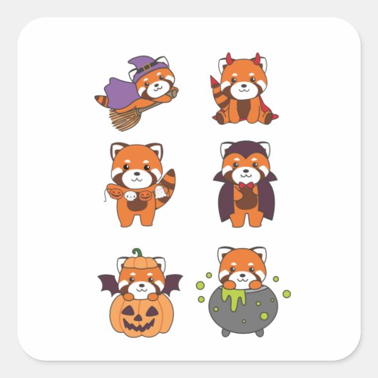 Red Panda Halloween Devil Pumpkin Vampire Costume Vierkante Sticker (Voorkant)
