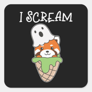 Red Panda Halloween Ghost I Scream Ice Cream Pun Vierkante Sticker
