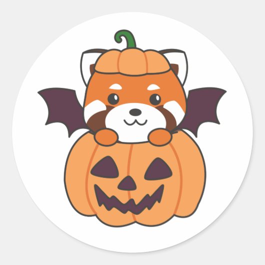 Red Panda Halloween Pumpkin Bat Costume Ronde Sticker (Voorkant)