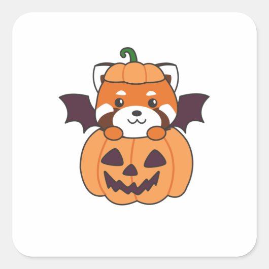 Red Panda Halloween Pumpkin Bat Costume Vierkante Sticker (Voorkant)