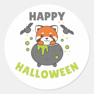Red Panda Happy Halloween Cauldron Bat Classic Rou Ronde Sticker