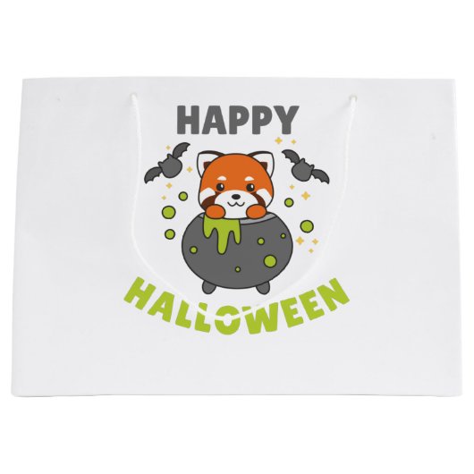 Red Panda Happy Halloween Cauldron Bat Groot Cadeauzakje (Voorkant)