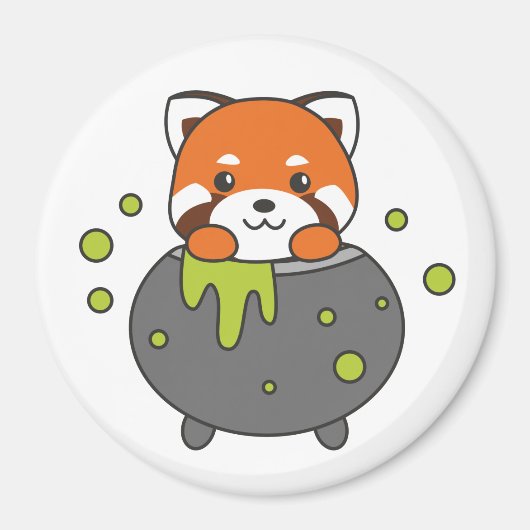 Red Panda Happy Halloween Cauldron Bat Magneet (Voorkant)