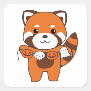 Red Panda Happy Halloween Pumpkin Costume Square S Vierkante Sticker