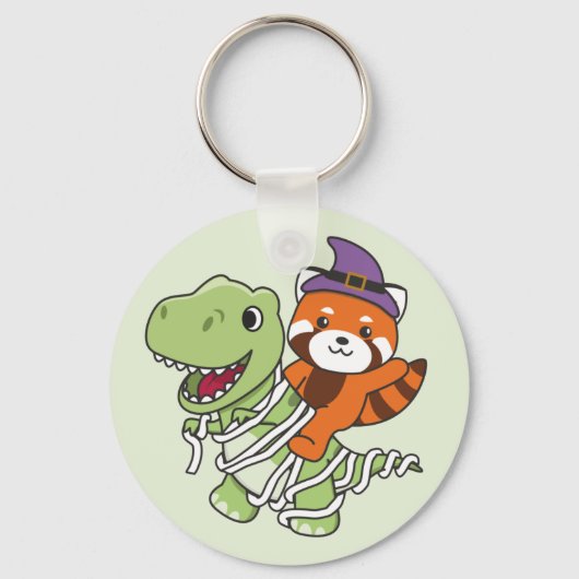 Red Panda Happy Halloween T-rex Mummy Costume Keyc Sleutelhanger (Voorkant)