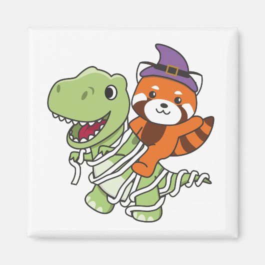 Red Panda Happy Halloween T-rex Mummy Costume Magneet (Voorkant)