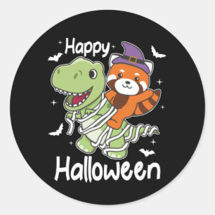 Red Panda Happy Halloween T-rex Mummy Costume Ronde Sticker
