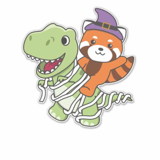 Red Panda Happy Halloween T-rex Mummy Costume Sticker (Voorkant)