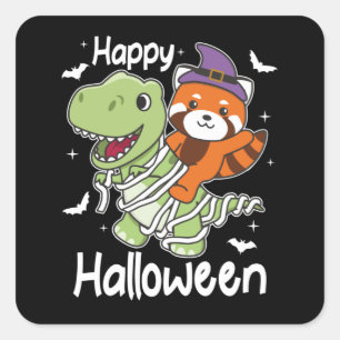 Red Panda Happy Halloween T-rex Mummy Costume Vierkante Sticker