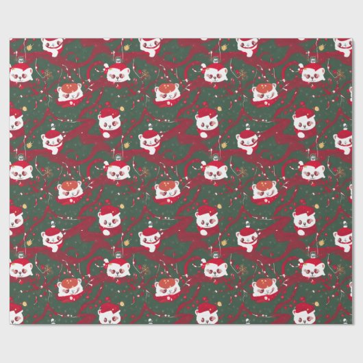Red Panda Haven - Abstracte Kerst Red Panda Cadeaupapier (Vlak)