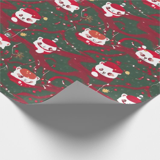 Red Panda Haven - Abstracte Kerst Red Panda Cadeaupapier (Hoek)
