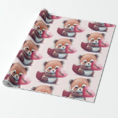 Red Panda Heart Waterverf Naam toevoegen Cadeaupapier (Uitgerold)