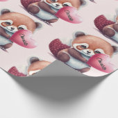 Red Panda Heart Waterverf Naam toevoegen Cadeaupapier (Hoek)