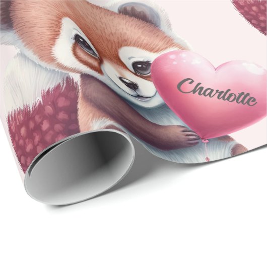 Red Panda Heart Waterverf Naam toevoegen Cadeaupapier (Rol Hoek)