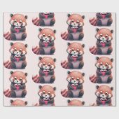 Red Panda Heart Waterverf Naam toevoegen Schattige Cadeaupapier (Vlak)