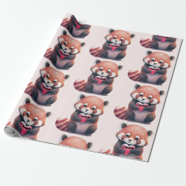 Red Panda Heart Waterverf Naam toevoegen Schattige Cadeaupapier