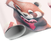 Red Panda Heart Waterverf Naam toevoegen Schattige Cadeaupapier (Rol Hoek)