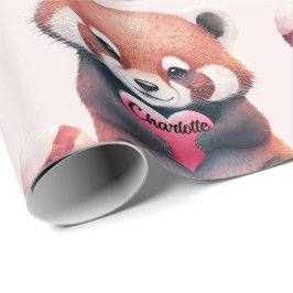 Red Panda Heart Waterverf Naam toevoegen Schattige Cadeaupapier