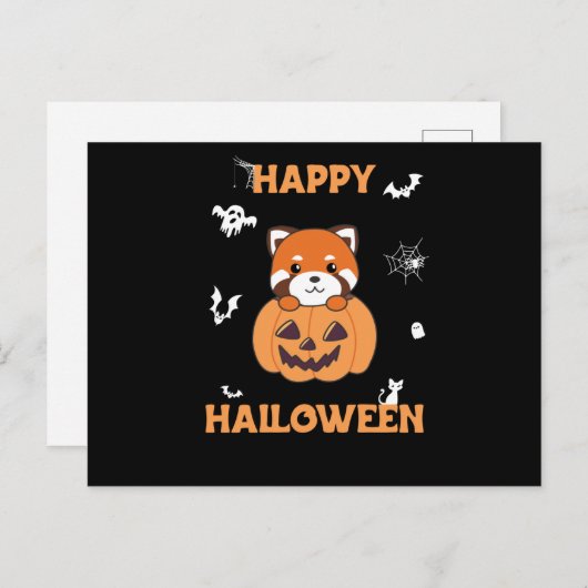Red Panda in Pumpkin Cute Pandas Happy Halloween Briefkaart (Voorkant / Achterkant)