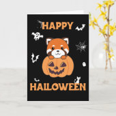 Red Panda in Pumpkin Cute Pandas Happy Halloween Kaart (Gele Bloem)