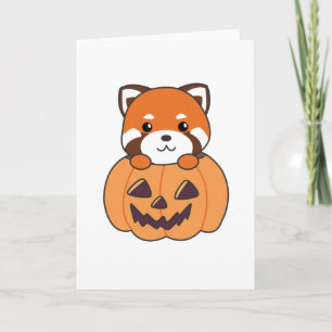 Red Panda in Pumpkin Cute Pandas Happy Halloween Kaart