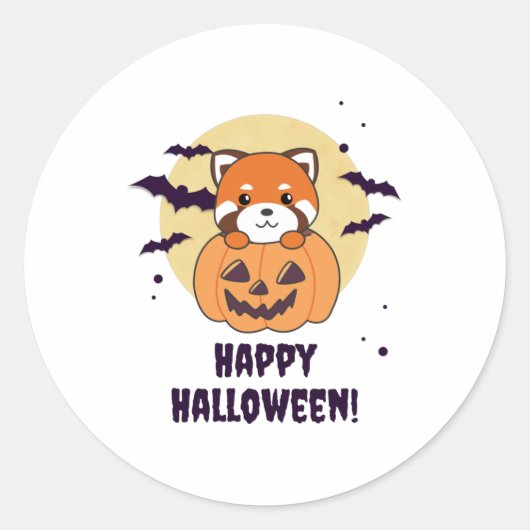 Red Panda in Pumpkin Cute Pandas Happy Halloween Ronde Sticker (Voorkant)