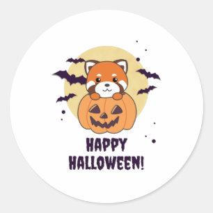 Red Panda in Pumpkin Cute Pandas Happy Halloween Ronde Sticker
