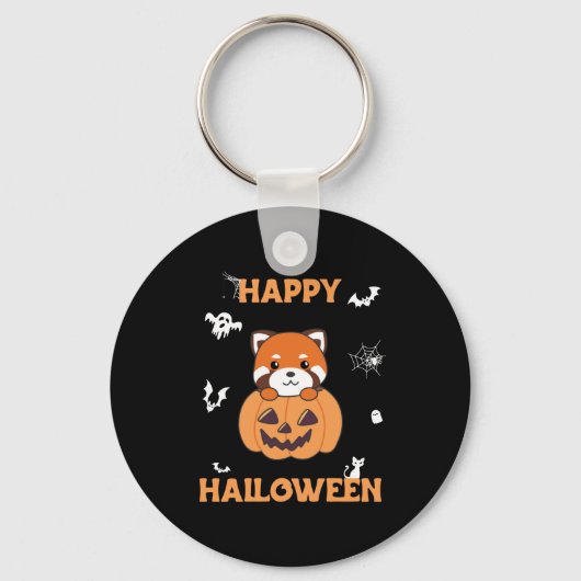 Red Panda in Pumpkin Cute Pandas Happy Halloween Sleutelhanger (Voorkant)
