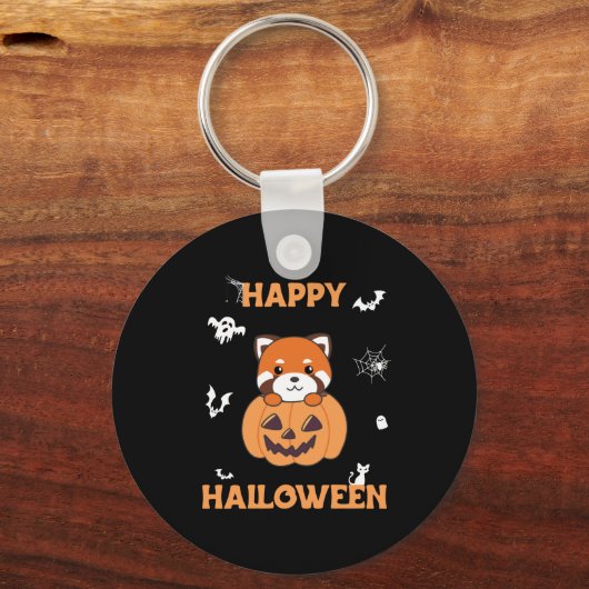 Red Panda in Pumpkin Cute Pandas Happy Halloween Sleutelhanger (Voorkant)