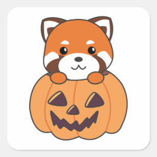 Red Panda in Pumpkin Cute Pandas Happy Halloween Vierkante Sticker