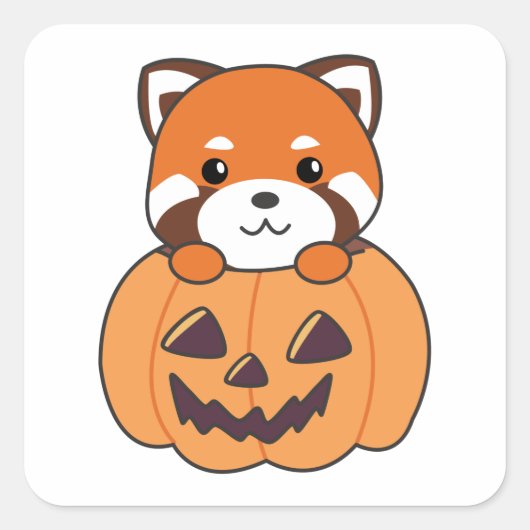 Red Panda in Pumpkin Cute Pandas Happy Halloween Vierkante Sticker (Voorkant)