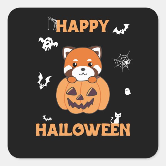 Red Panda in Pumpkin Cute Pandas Happy Halloween Vierkante Sticker (Voorkant)