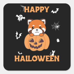 Red Panda in Pumpkin Cute Pandas Happy Halloween Vierkante Sticker