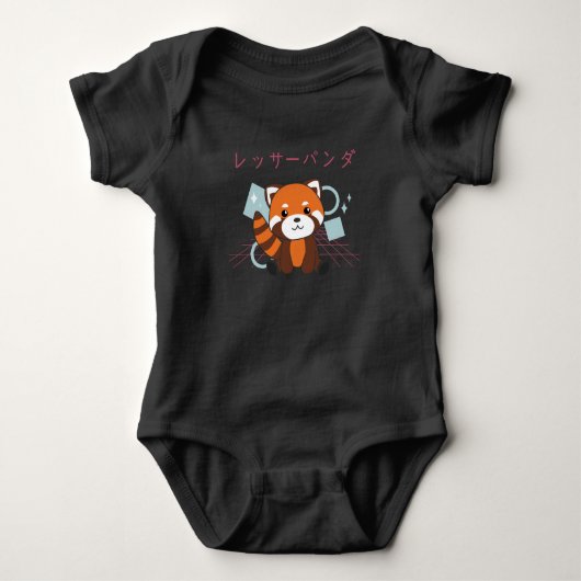 Red Panda Japan Retro 90s Kawaii Anime Animals Romper (Voorkant)