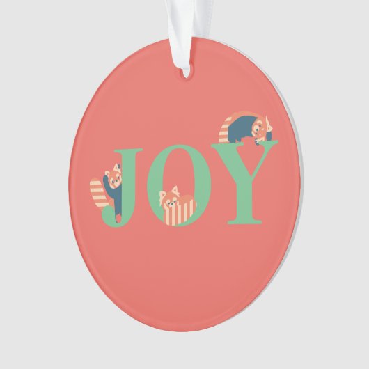 Red Panda JOY Candy Cane Red Holiday Ornament (voorkant)