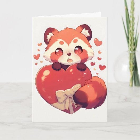 Red Panda Kawaii Love Feestdagen Kaart (Voorkant)