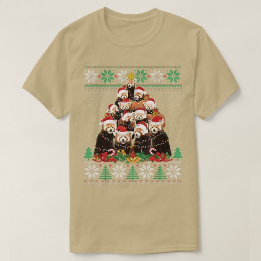 Red Panda kerstboom Santa Hat Lights Ugly Swe T-shirt (Design voorkant)