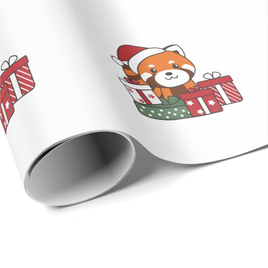 Red Panda kerstcadeau Winter Red Pandas Cadeaupapier (Rol Hoek)