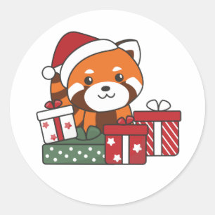 Red Panda kerstcadeau Winter Red Pandas Ronde Sticker