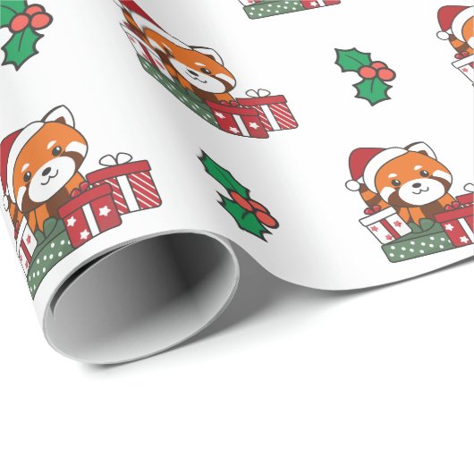 Red Panda kerstcadeau Winter Red Pandas Wrappin Cadeaupapier (Rol Hoek)