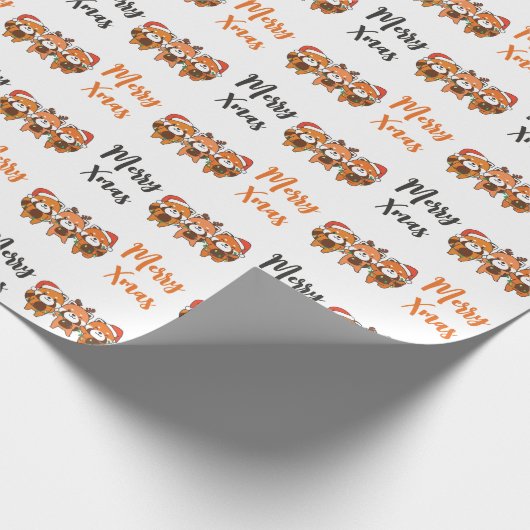 Red Panda-kerstdieren verklikken op rode Pandas Wr Cadeaupapier (Hoek)