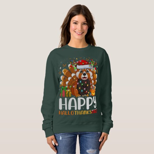 Red Panda kerstlampjes Santa Hat Pajamas Gift Trui (Voorkant volledig)