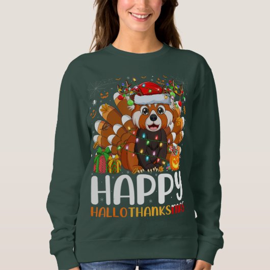 Red Panda kerstlampjes Santa Hat Pajamas Gift Trui (Voorkant)