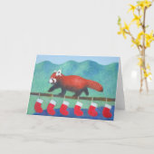 Red Panda Kerstmis Kaart (Gele Bloem)
