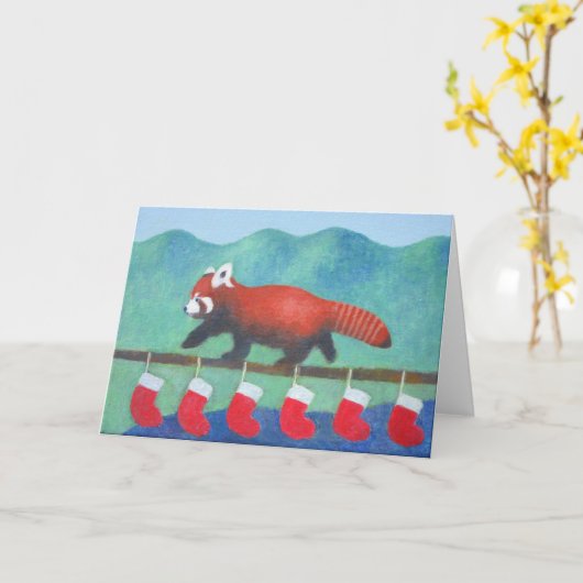 Red Panda Kerstmis Kaart (Gele Bloem)