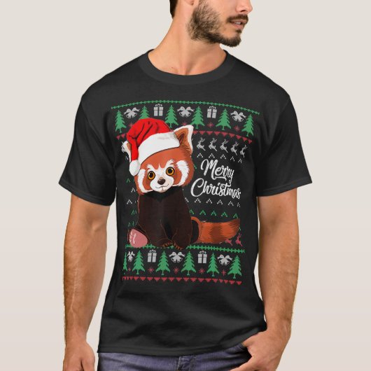 Red Panda Kerstmis Ugly Sweater Merry Xmas Pajama T-shirt (Voorkant)