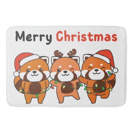 Red Panda-kerstrode Pandas Merry Kerstmis Badmat (Voorkant)
