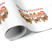 Red Panda-kerstrode Pandas Merry Kerstmis Cadeaupapier (Rol Hoek)